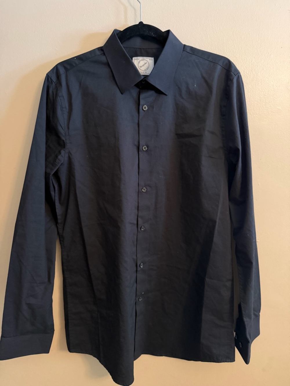 Bespoke Solid Black Button-Front Dress Shirt